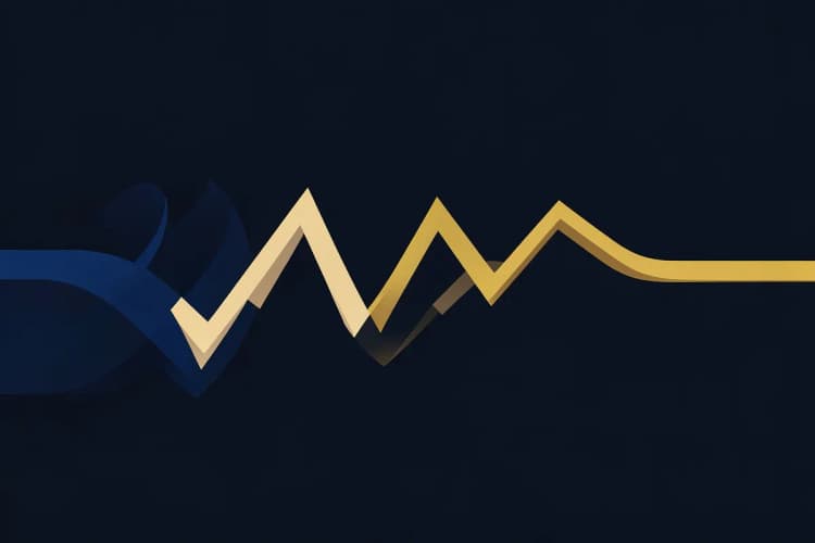 Gráfico abstrato com linhas sinuosas que se transformam em linhas retas e calmas.