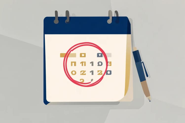 Calendário com um dia marcado em vermelho e uma caneta ao lado