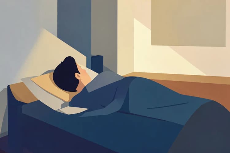 Pessoa deitada na cama com olhar vago